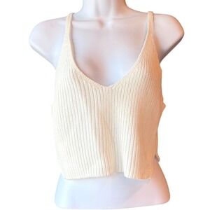 Ribbed Knit Cropped Tank Top Spaghetti Strap White Sz Small ? Use Measurements